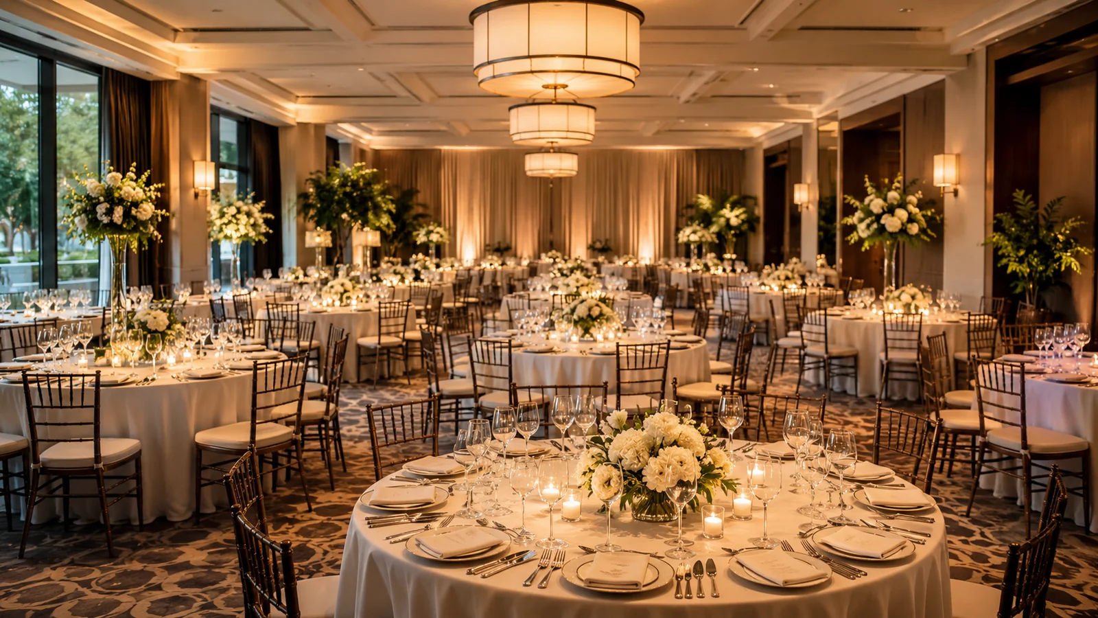 Elegant banquet seating prepared for a large catered event